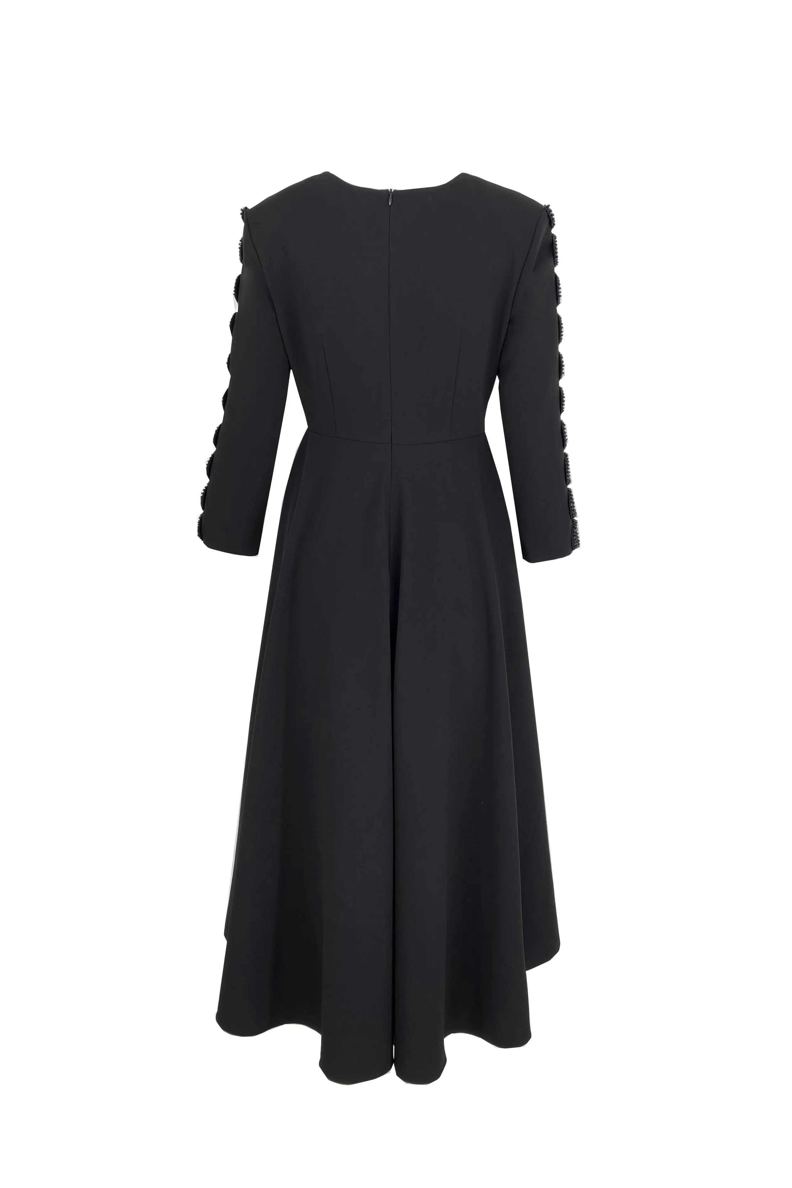 Elegant Black Pleated Skirt with Scalloped Hem ULA
